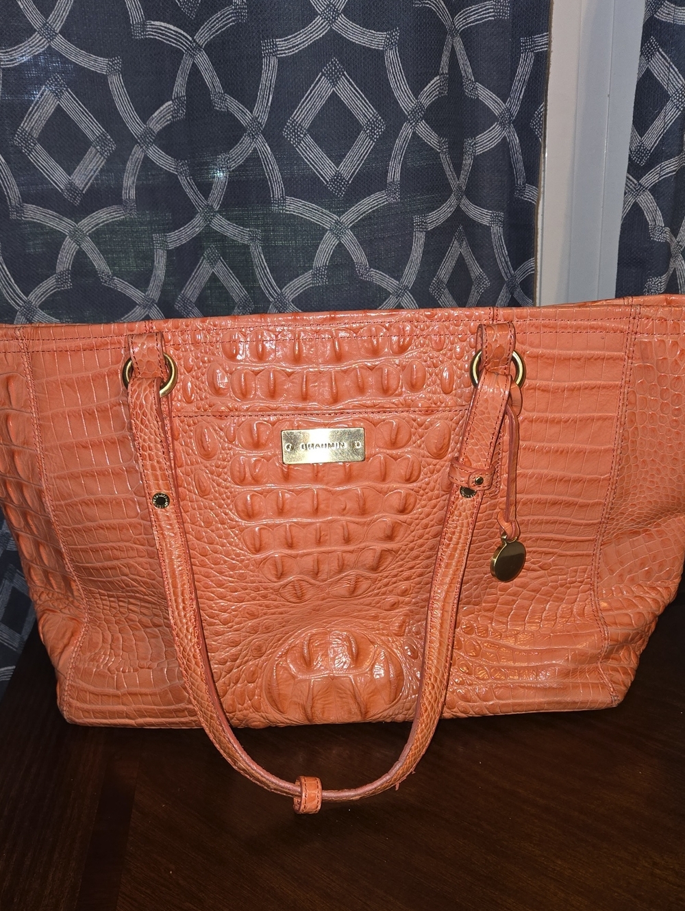 Brahmin Coral Croc-Embossed Tote with Gold Hardware